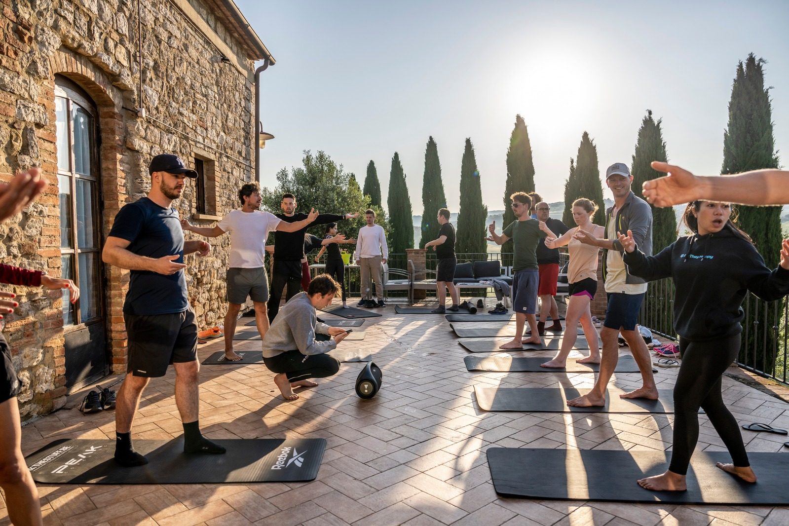 Morning workout session on the villa terrace